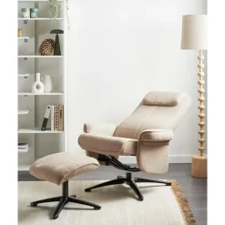 Leen Bakker GERAS - Relaxfauteuil met voetenbank - Beige - Bouclé