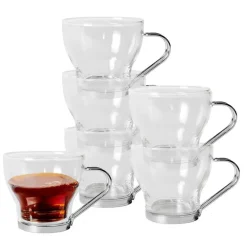 Koffieglazen-Gerimport theeglazen set - 6x stuks - 170 ml - RVS - oor/handvat