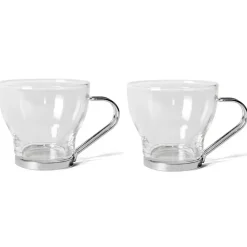 Koffieglazen-Gerimport theeglazen set - 6x stuks - 170 ml - RVS - oor/handvat