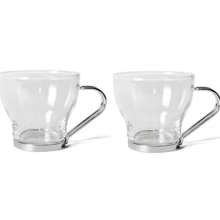 Koffieglazen-Gerimport theeglazen set - 6x stuks - 170 ml - RVS - oor/handvat