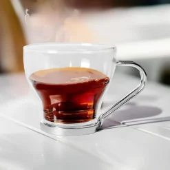 Koffieglazen-Gerimport theeglazen set - 6x stuks - 170 ml - RVS - oor/handvat