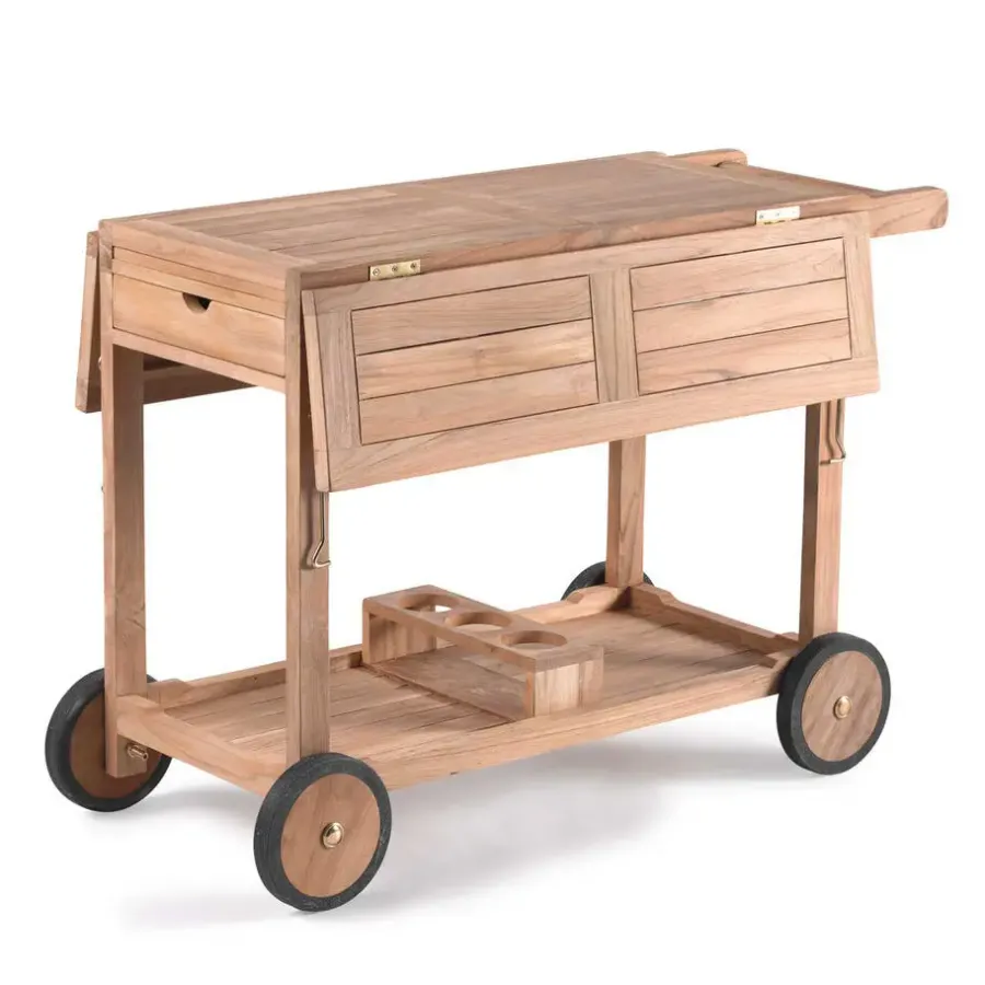 Barbecues En Accessoires-Gescova Bijzettafel met wieltjes Clifton - 105 x 91 x 78 cm - Teakhout