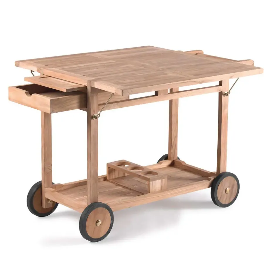 Barbecues En Accessoires-Gescova Bijzettafel met wieltjes Clifton - 105 x 91 x 78 cm - Teakhout