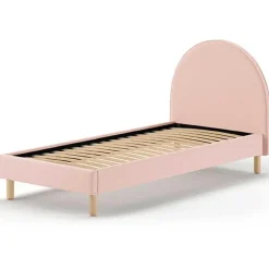 Kinderbedden-Vipack Gestoffeerd bed Maeva 90x200cm - roze bouclé stof