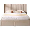 Emob Exclusive Gestoffeerd tweepersoonsbed Wallis - 140 x 200 cm - Met opberglades - Beige