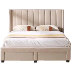 Emob Exclusive Gestoffeerd tweepersoonsbed Wallis - 140 x 200 cm - Met opberglades - Beige