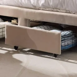 Emob Exclusive Gestoffeerd tweepersoonsbed Wallis - 140 x 200 cm - Met opberglades - Beige