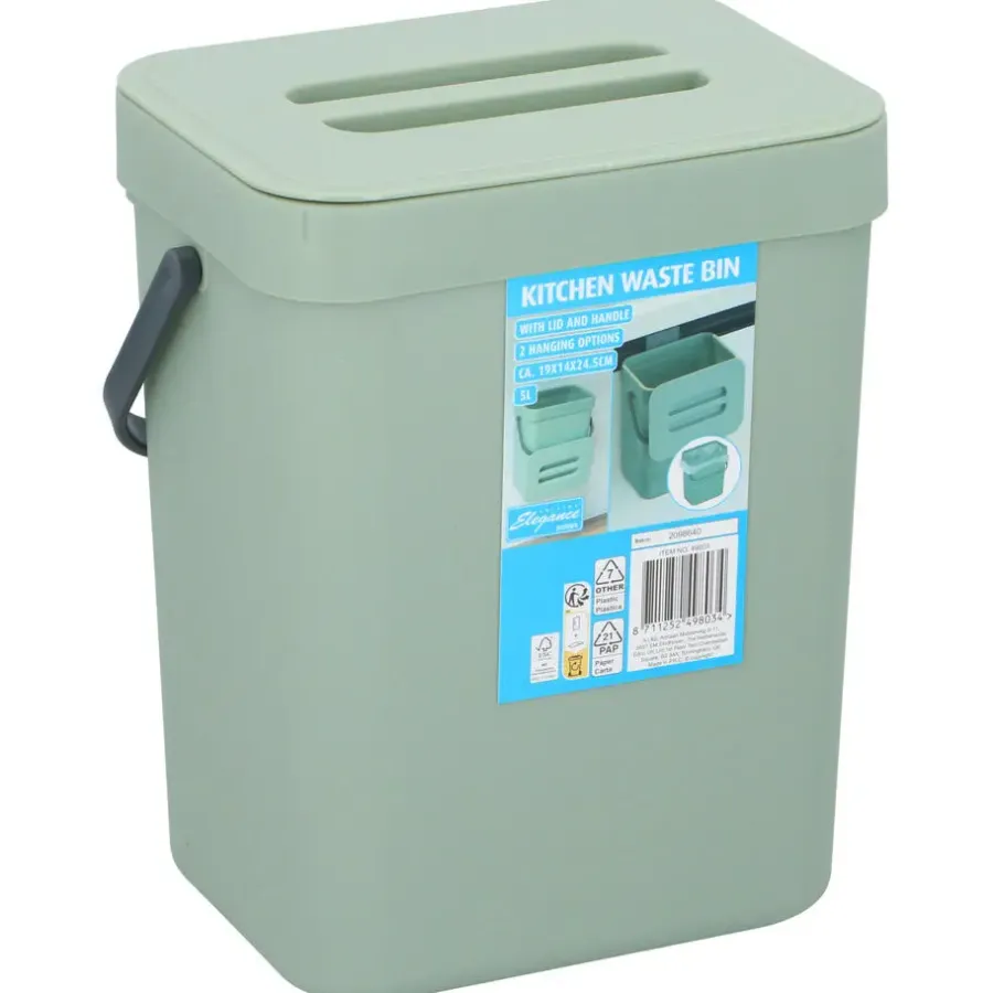 Merkloos Gft afvalbakje voor aanrecht - 5L - groen - 24 x 19 x 14 cm