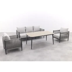 Loungesets-Garden Impressions GI Diamo stoel/bank lounge-diningset (4-delig) - Carbon Black/Zand