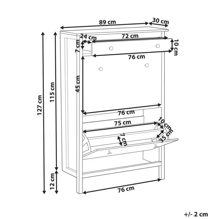 Schoenenkasten-Leen Bakker GIBSON - Schoenenkast 2 vakken - Wit - MDF
