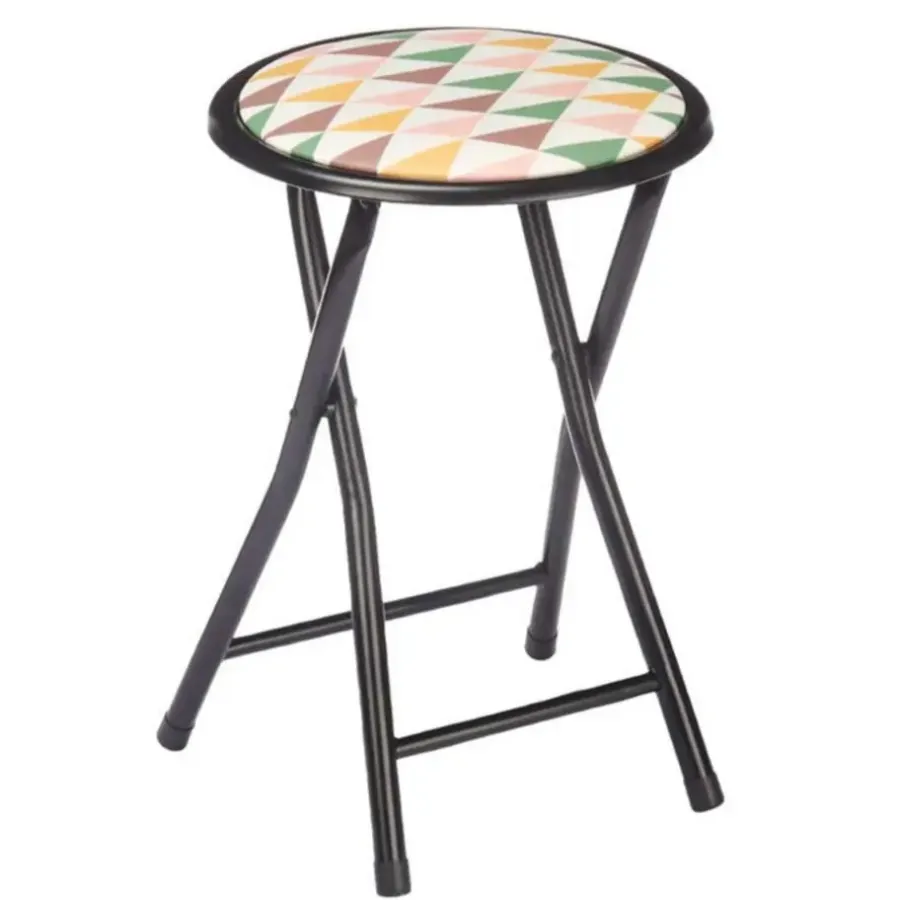 Giftdecor Bijzet krukje/stoel - Opvouwbaar - zwart/patroon - 45cm