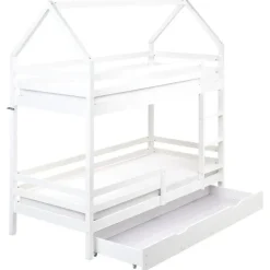 Kinderbedden-Beliani GIRGOLS - Stapelbed met opbergruimte - Wit - 90 x 200 cm - Dennenhout