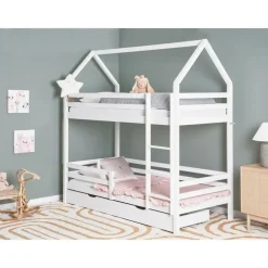 Kinderbedden-Beliani GIRGOLS - Stapelbed met opbergruimte - Wit - 90 x 200 cm - Dennenhout