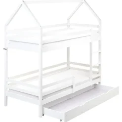 Kinderbedden-Beliani GIRGOLS - Stapelbed met opbergruimte - Wit - 90 x 200 cm - Dennenhout