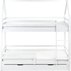 Kinderbedden-Beliani GIRGOLS - Stapelbed met opbergruimte - Wit - 90 x 200 cm - Dennenhout