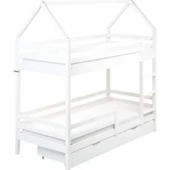 Kinderbedden-Beliani GIRGOLS - Stapelbed met opbergruimte - Wit - 90 x 200 cm - Dennenhout