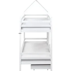 Kinderbedden-Beliani GIRGOLS - Stapelbed met opbergruimte - Wit - 90 x 200 cm - Dennenhout