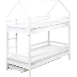 Kinderbedden-Beliani GIRGOLS - Stapelbed met opbergruimte - Wit - 90 x 200 cm - Dennenhout