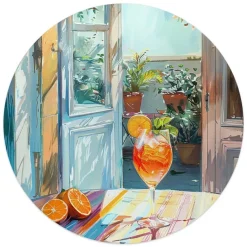 Schilderijen-Reinders Glasschilderij Aperol in de zon - Ø 50cm - Bont
