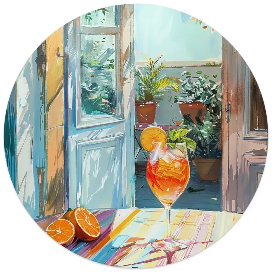 Schilderijen-Reinders Glasschilderij Aperol in de zon - Ø 50cm - Bont