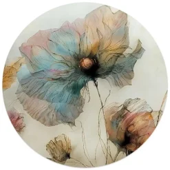 Schilderijen-Reinders Glasschilderij Aquarel bloemen II - Ø 50cm - Blauw