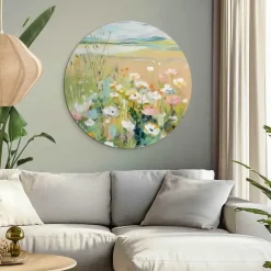 Reinders Glasschilderij Bloemenveld in Zomerlicht - Ø 70cm - Groen