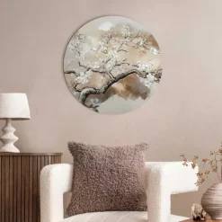 Reinders Glasschilderij Boom in bloei - Ø 50cm - Beige