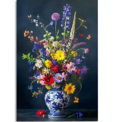 Reinders Glasschilderij Delfts Blauw bloemen - 116 x 78cm - Bont