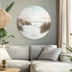 Schilderijen-Reinders Glasschilderij Horizon aan het strand - Ø 70cm - Beige