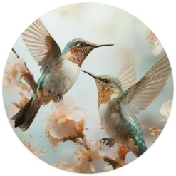 Schilderijen-Reinders Glasschilderij Kolibri in de lente - Ø 50cm - Beige
