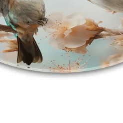Schilderijen-Reinders Glasschilderij Kolibri in de lente - Ø 50cm - Beige