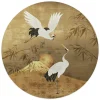 Schilderijen-Reinders Glasschilderij Kraanvogels - Ø 50cm - Goudkleurig