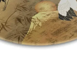 Schilderijen-Reinders Glasschilderij Kraanvogels - Ø 50cm - Goudkleurig
