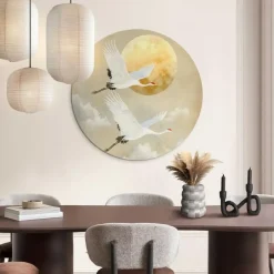 Reinders Glasschilderij Kraanvogels onder de maan - Ø 70cm - Beige
