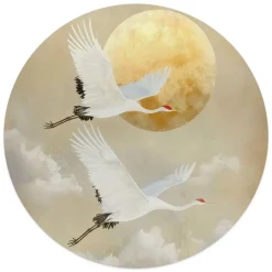 Reinders Glasschilderij Kraanvogels onder de maan - Ø 50cm - Beige