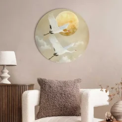 Reinders Glasschilderij Kraanvogels onder de maan - Ø 50cm - Beige