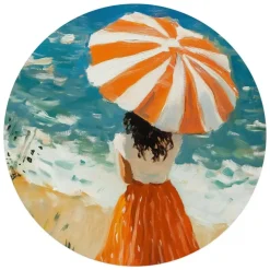 Reinders Glasschilderij Meisje met parasol - Ø 70cm - Oranje