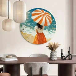 Reinders Glasschilderij Meisje met parasol - Ø 70cm - Oranje