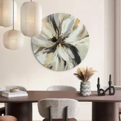 Schilderijen-Reinders Glasschilderij Stijlvolle bloem - Ø 70cm - Beige