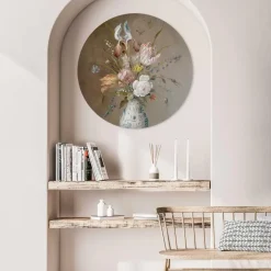 Reinders Glasschilderij Van der Ast Stilleven vaas met bloemen - Ø 70cm