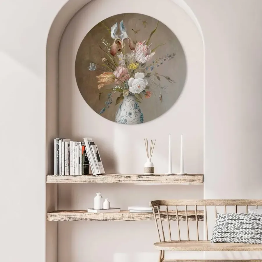 Reinders Glasschilderij Van der Ast Stilleven vaas met bloemen - Ø 70cm