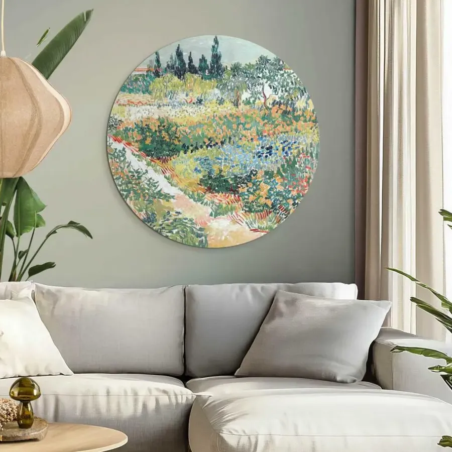 Reinders Glasschilderij Van Gogh - Tuin in Arles - Ø 70cm - Groen