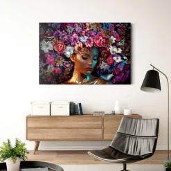 Reinders Glasschilderij Vrouw met Bloemenglitters - 78 x 116cm - Bont