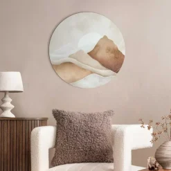 Schilderijen-Reinders Glasschilderij Zon achter de bergen - Ø 50cm - Beige