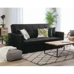 Beliani GLOMMA - Slaapbank 3-zits - Zwart - Polyester