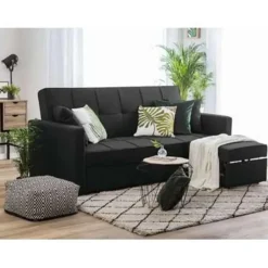 Beliani GLOMMA - Slaapbank 3-zits - Zwart - Polyester