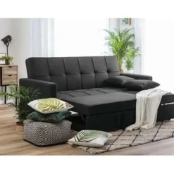 Beliani GLOMMA - Slaapbank 3-zits - Zwart - Polyester