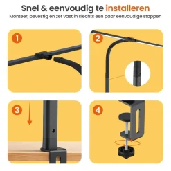 Bureaulampen|Bureaulampen-Goliving Bureaulamp met Klem - 78 CM - LED Dimbaar - Touch Bediening