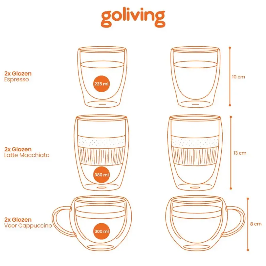 Koffieglazen-Goliving Dubbelwandige Koffieglazen - Kopjes - Glazen - Set Van 6