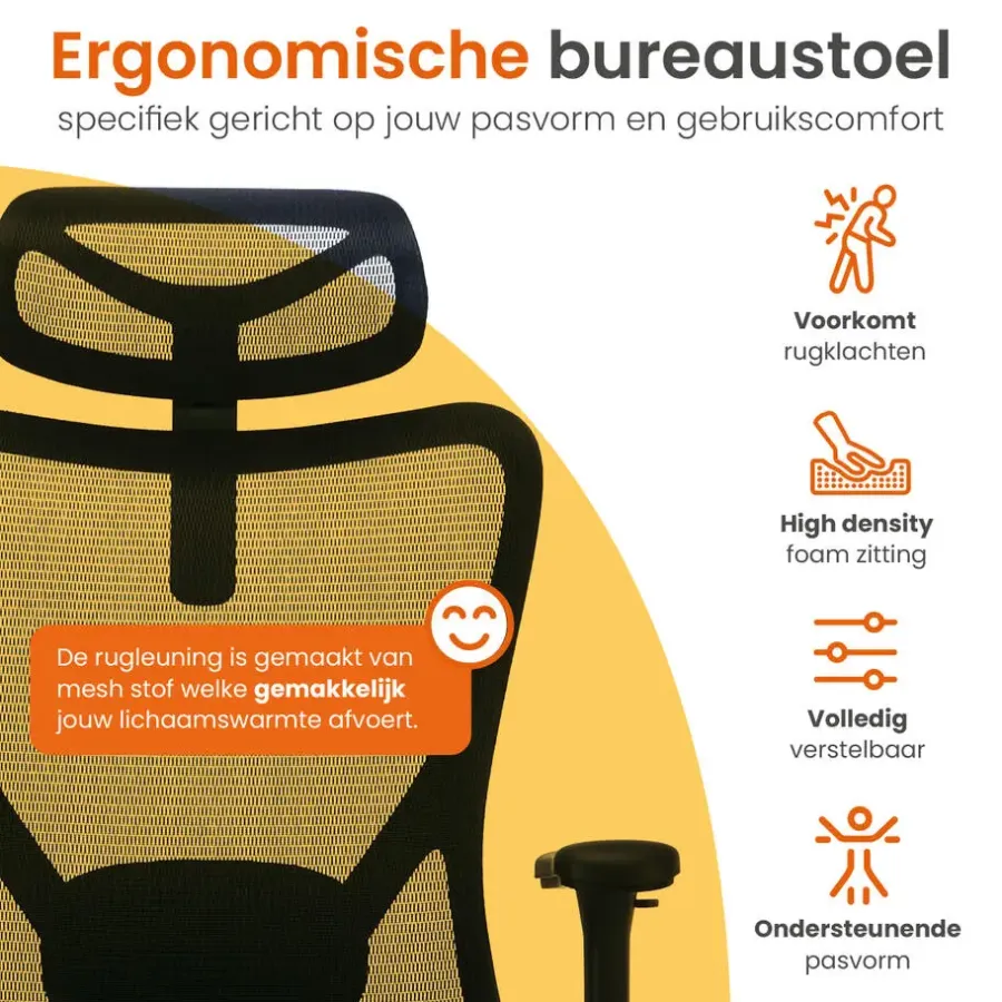 Bureaustoelen|Bureaustoelen-Goliving Ergonomische Bureaustoel - Kantoorstoel - Volwassenen - Zwart